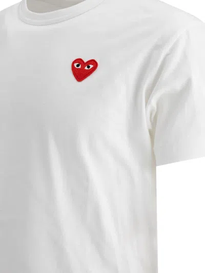 Comme Des Garçons Play White Cotton T-shirt With Crystal Heart In White