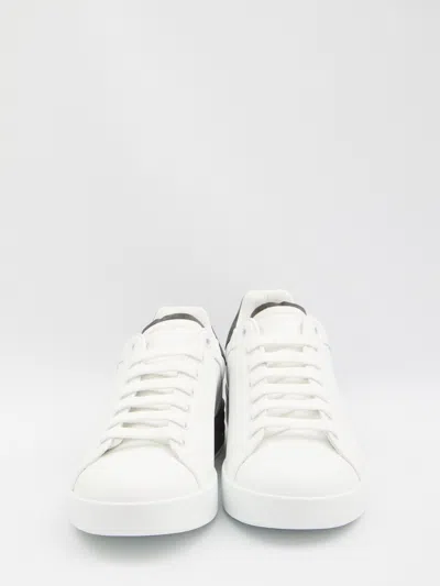 Dolce & Gabbana Portifano Panelled Leather Sneakers In White