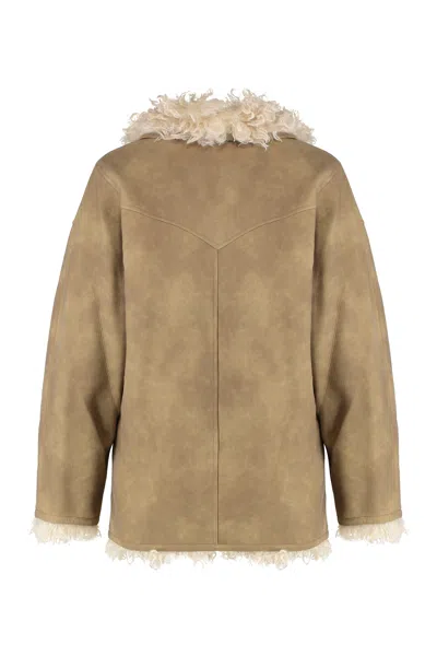 Isabel Marant Étoile Isabel Marant Etoile Women Beige Shearling Coat With High Collar And Button Closure In Leather And F In Brown