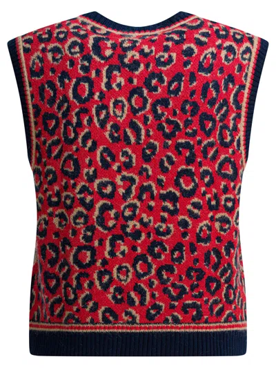 Adidas Originals Adidas X Wales Bonner Leopard Pattern V-neck Sweater Vest In Red