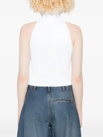Alaïa Alaia Ribbed Knit Curled Trimmed Halter Top In Purple
