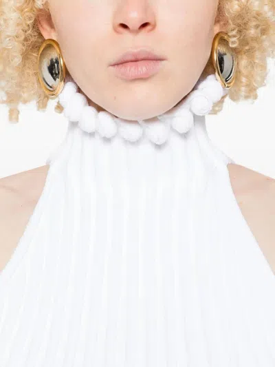 Alaïa Alaia Ribbed Knit Curled Trimmed Halter Top In Purple