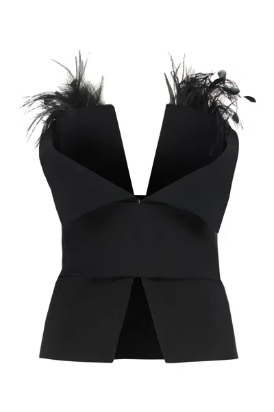Alberta Ferretti Alberta Ferreti Elegant Top With Feathers In Black