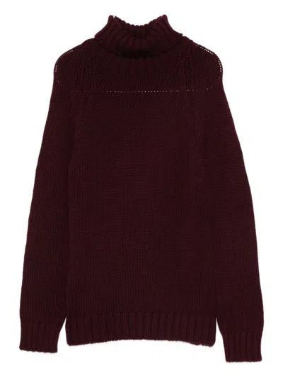 Base Milano Wool Turtle-neck Jumper In Burgundy