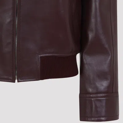 Bottega Veneta Leather Jacket With Intrecciato Motif Collar In Burgundy