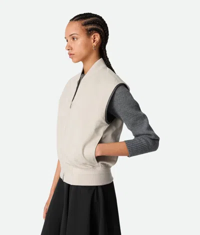 Bottega Veneta Twill Vest With Ribbed Collar And Hem In Neutral