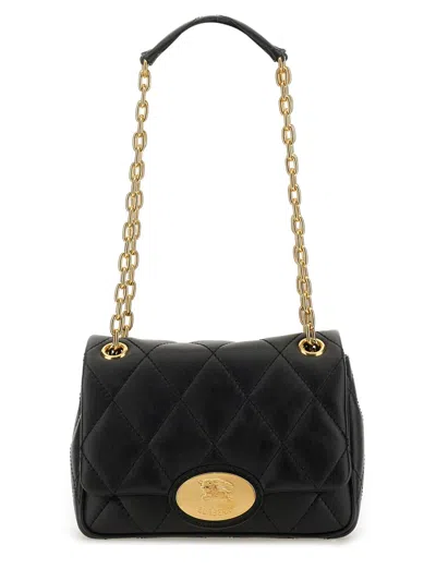 Burberry Black Quilted Crossbody Bag With Ekd Plaque On The Front And Chain-link Shoulder Strap In Leather Wo In Black