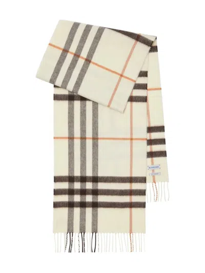 Burberry White Giant Check Cashmere Scarf In Yellow