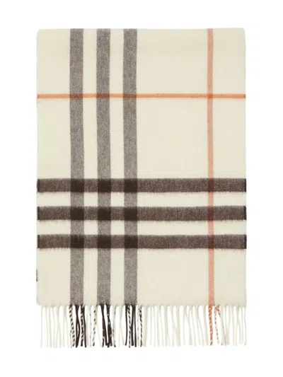 Burberry White Giant Check Cashmere Scarf In Yellow