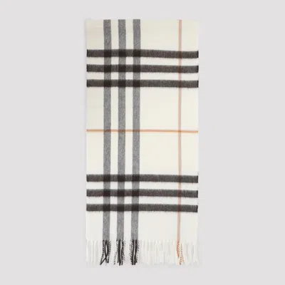 Burberry White Giant Check Cashmere Scarf In Yellow
