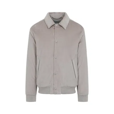 Canali Classic Corduroy Bomber Jacket In Soft Light Grey In Black