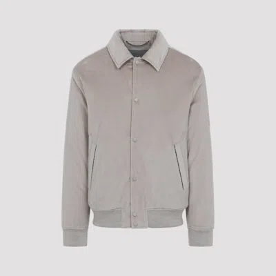 Canali Classic Corduroy Bomber Jacket In Soft Light Grey In Black