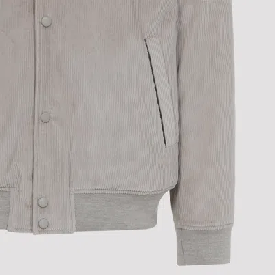 Canali Classic Corduroy Bomber Jacket In Soft Light Grey In Black