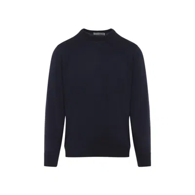Canali Crew Neck Sweater In Virgin Wool In Blue