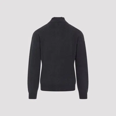 Canali Dark Neutral Wool-cashmere Blend Zip-through Sweater In Black