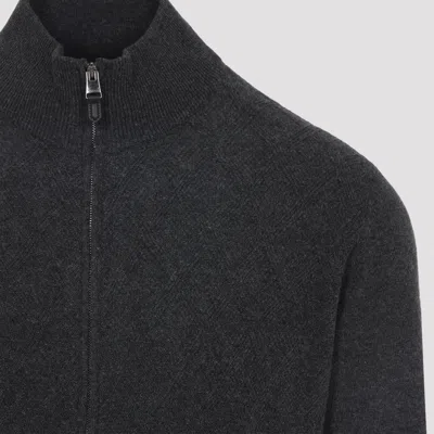 Canali Dark Neutral Wool-cashmere Blend Zip-through Sweater In Black