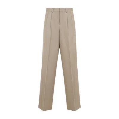 Celine Beige Pleated Cotton And Wool Pants In Green