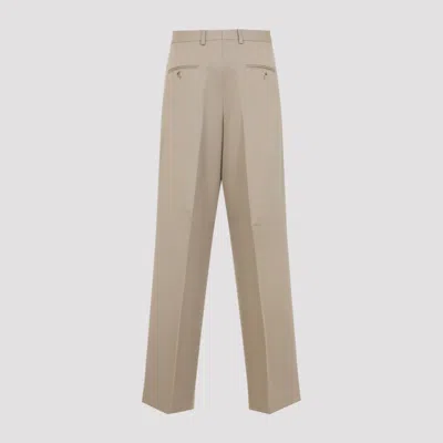 Celine Beige Pleated Cotton And Wool Pants In Green