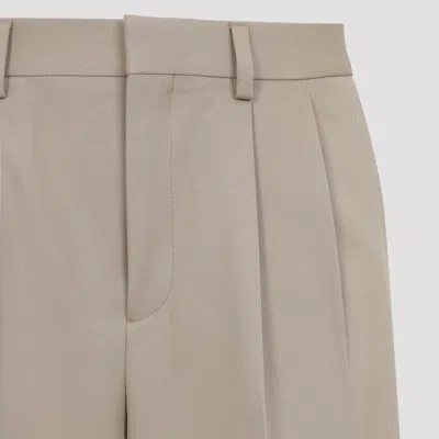 Celine Beige Pleated Cotton And Wool Pants In Green