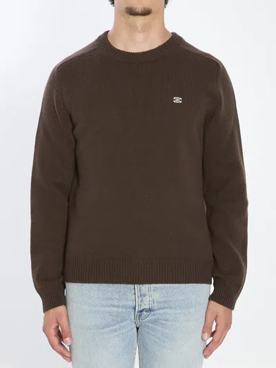 Celine Brown Crewneck Virgin Wool Sweater In Brown