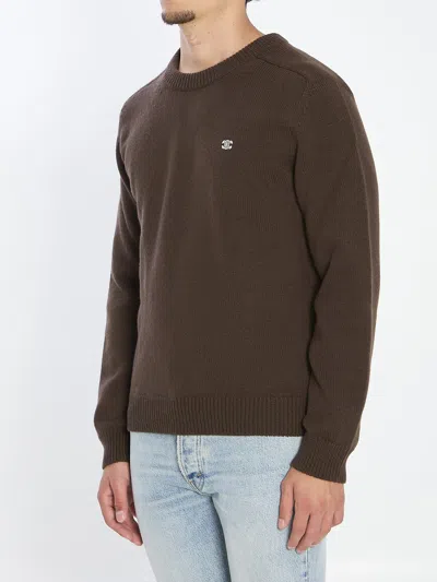 Celine Brown Crewneck Virgin Wool Sweater In Brown