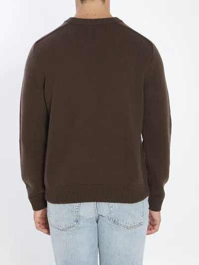Celine Brown Crewneck Virgin Wool Sweater In Brown