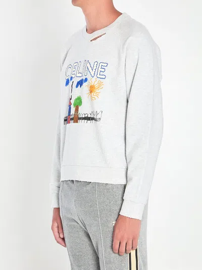 Celine Grey Loose Cotton Sweatshirt In White