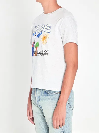 Celine Grey Regular Cotton T-shirt In White