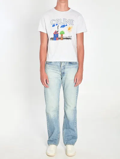 Celine Grey Regular Cotton T-shirt In White