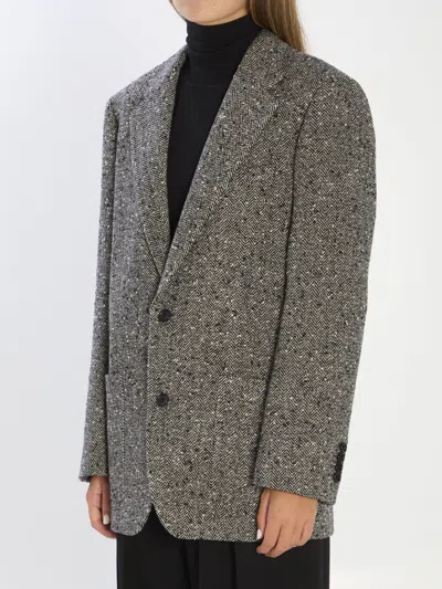 Celine Ivory And Black Wool Jacket In Gray