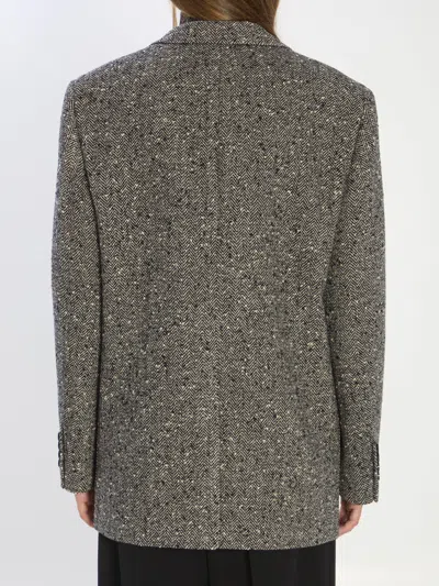 Celine Ivory And Black Wool Jacket In Gray