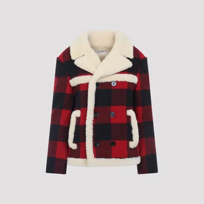 Celine Red And Black Caban Shearling Wool Jacket In Red