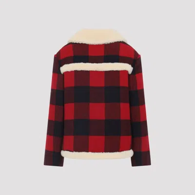 Celine Red And Black Caban Shearling Wool Jacket In Red