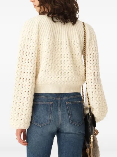 Chloé Wool And Cashmere Knit Round-neck Cardigan In Neutral