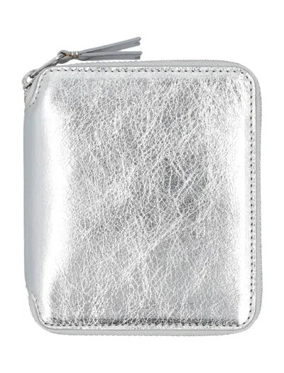 Comme Des Garçons Wallet Metallic Zip Around Wallet In Gray