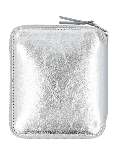 Comme Des Garçons Wallet Metallic Zip Around Wallet In Gray