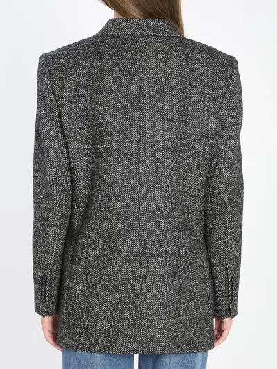 Dolce & Gabbana Double-breasted Herringbone Jacket With Animal Print Lining In Gray