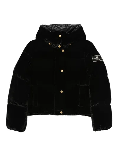Elisabetta Franchi Puffer Jacket In Velvet With Hood In Black