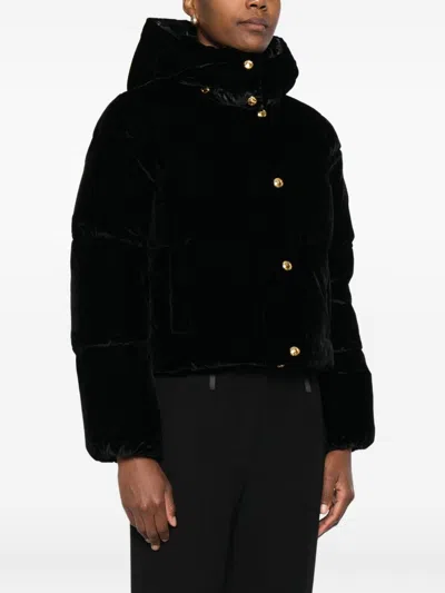 Elisabetta Franchi Puffer Jacket In Velvet With Hood In Black