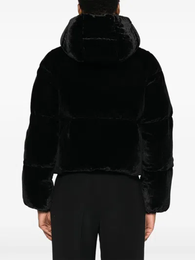 Elisabetta Franchi Puffer Jacket In Velvet With Hood In Black
