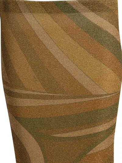 Pucci Iride Print Lame Jersey Midi Skirt In Brown