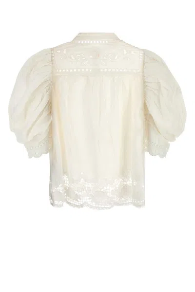 Farm Rio White Linen Blend Blouse In Neutral