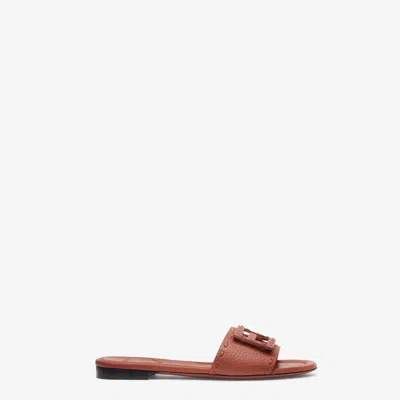 Fendi Baguette Leather Slides With Macro Selleria Topstitches In Brown