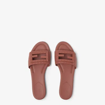 Fendi Baguette Leather Slides With Macro Selleria Topstitches In Brown