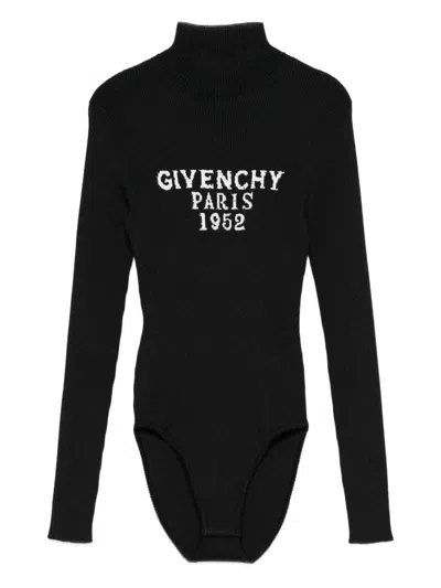 Givenchy Logo Ribbed-knit Bodysuit In Black