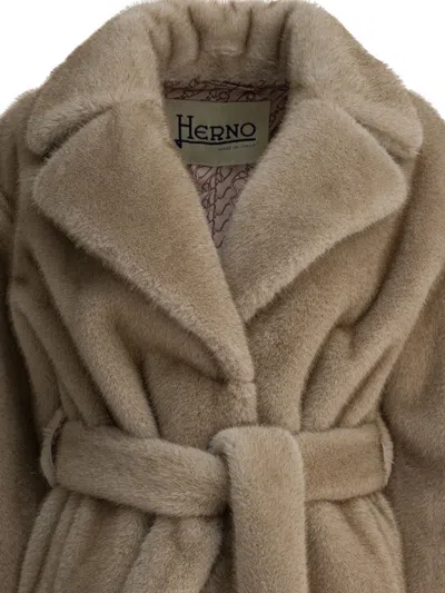 Herno Faux Fur Coat Jackets And Coats Beige In Brown