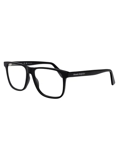 Alexander Mcqueen Black Acetate Optical Glasses In Black