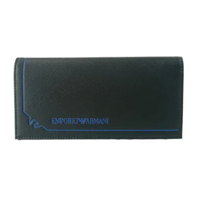 Pre-owned Emporio Armani Black Blue Leather Wallet (bi-fold) () In Multi