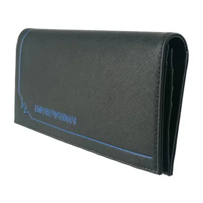 Pre-owned Emporio Armani Black Blue Leather Wallet (bi-fold) () In Multi