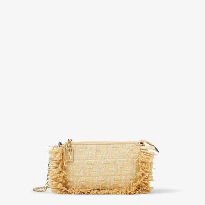 Fendi Jacquard Fabric Pouch With Chain And Raffia Ff In Gold